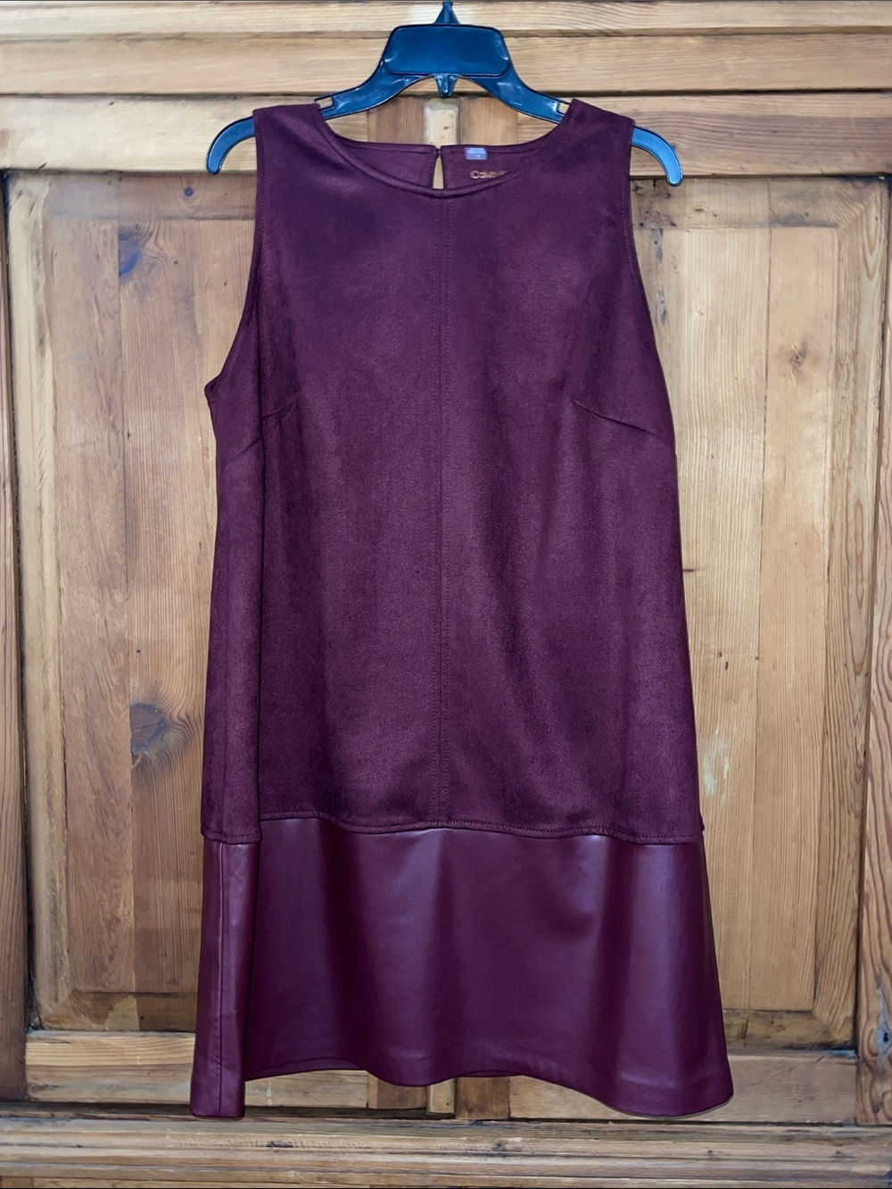 Calvin Klein Burgundy Faux-Suede & Leather Trim Dress Sz. 12